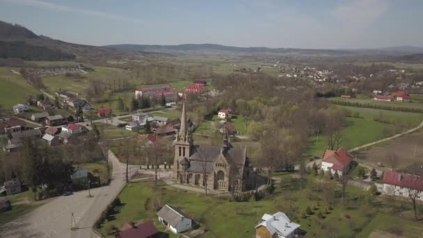 Cieklin Poland 2019 Panorama Small European Village Christian Catholic Church — Stock Video