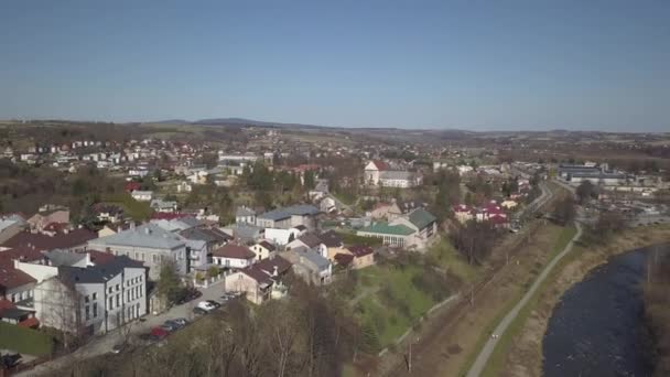 Biecz Poland 2019 Panorama Der Antiken Polnischen Stadt Bech Luftaufnahme — Stockvideo