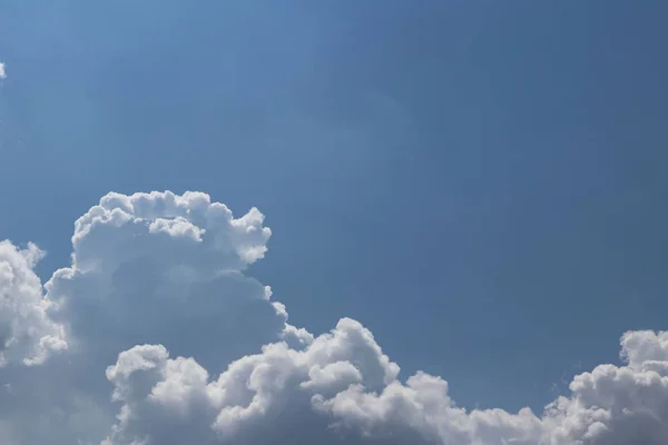 Blue sky with white cumulus clouds on a sunny clear day. Natural background for later design. Prediction of weather on the circulation of water in the atmosphere. Heaven is a symbol of holiness