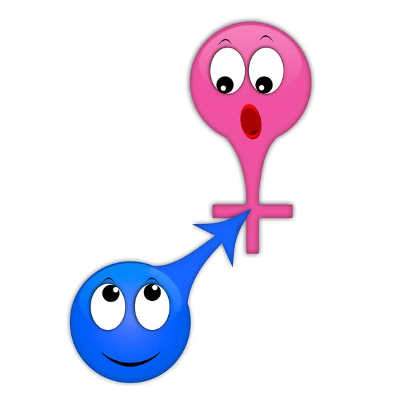 Emoticons Symbol Sexual Relations Man Woman Blue Arrow Pink Cross — Stock Photo, Image