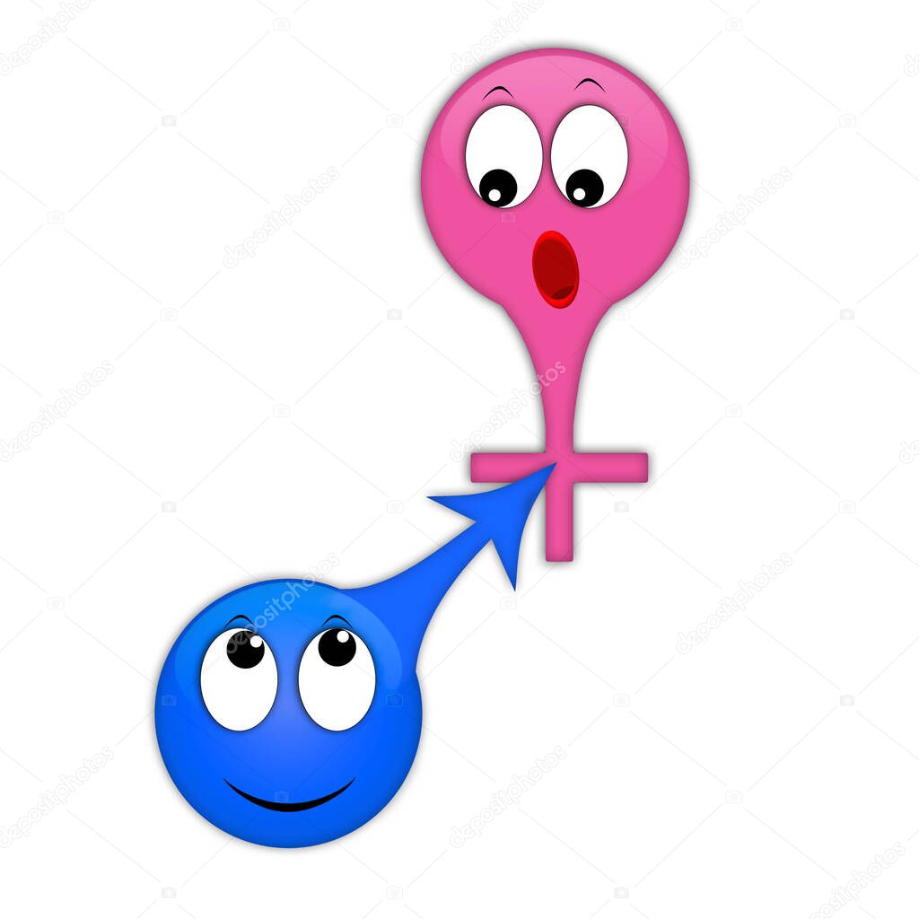 Emoticons are a symbol of sexual relations between a man and a woman. Blue with an arrow and pink with a cross. Increased potency and erection. Medicine of sexual relations and fertilization.