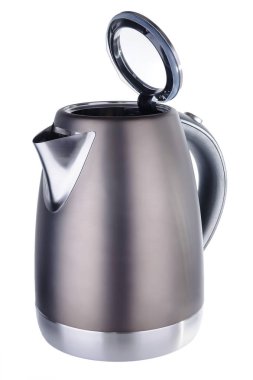 Paslanmaz çelik su ısıtıcısı beyaz arka planda gri mat boyalı