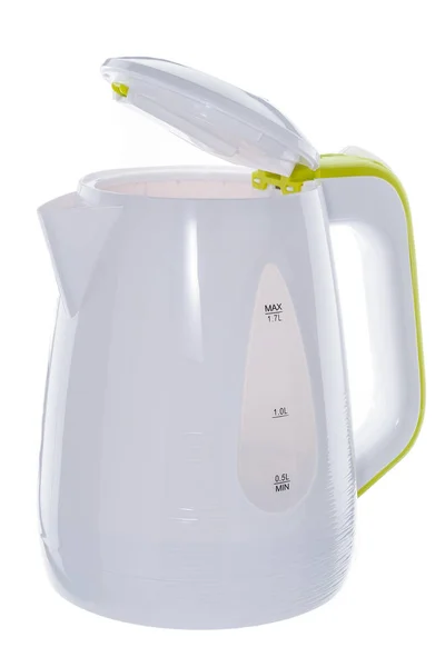 White plastic kettle on white background — Stock Photo, Image