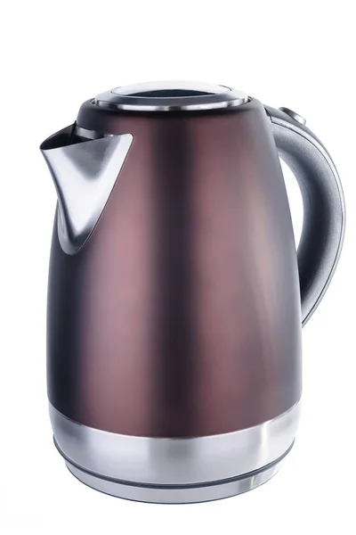 Brown matt painted stainless steel kettle on white background — Stock Photo, Image