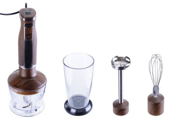 Ahşap El blender ile beyaz adam izole Aksesuar