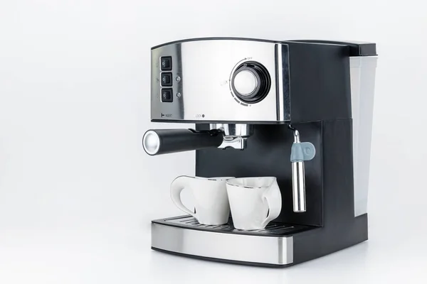 Kopya alanı ile beyaz arka planda espresso kahve makinesi