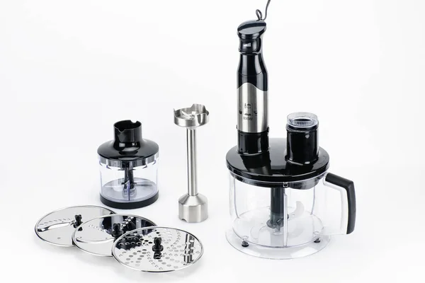 Blender with accessory on the white matt background with copy sp — Stock Photo, Image