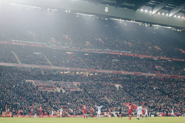 Atmosfera Incrível Jogo Liverpool Manchester City Estádio Anfield Liverpool Reino — Fotografia de Stock