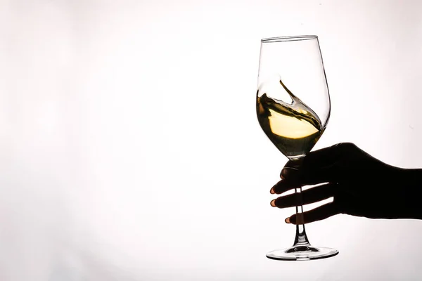 Female Hand Holding Glass White Wine Toasting Isolated White Background — Stock Photo, Image