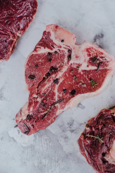 Bone Bife Diferentes Tipos Carne Crua Para Bifes Bone Ribeye — Fotografia de Stock