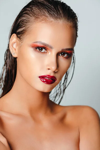 Olhar Alta Moda Glamour Closeup Retrato Beleza Belo Modelo Mulher — Fotografia de Stock
