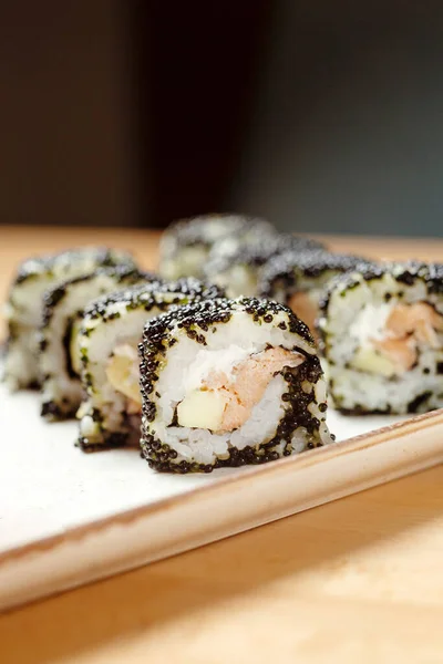 Sushi Set Roll California Salmon Makanan Untuk Qurantine Beras Nori — Stok Foto
