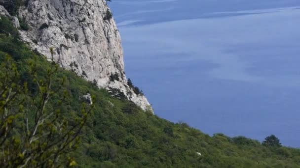 Felsen Und Wälder Gegen Das Blaue Meer — Stockvideo