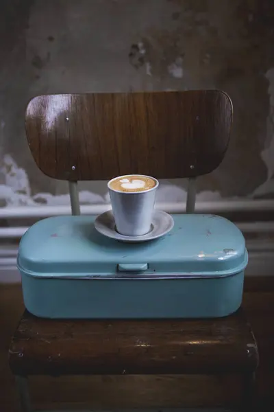 Cup Latte Coffee Metal Container — Stock Photo, Image