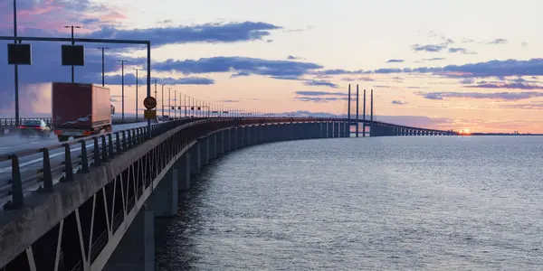 View Oresund Bridge Cloudy Sunset Sky — Stock Photo, Image