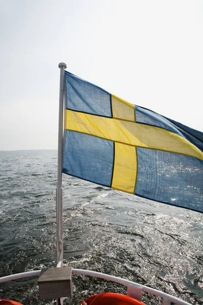 Vooraanzicht Van Zweedse Vlag Boot — Stockfoto