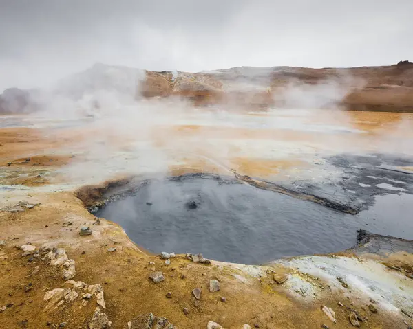 Steam Hot Springs Mountain Range Iceland Horizon — Stock Photo, Image