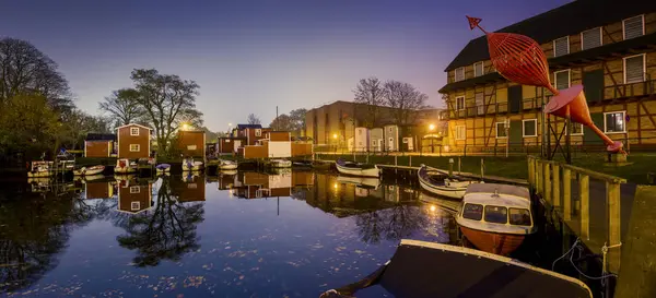 Мальовничий Вид Гавань Район Нюхавн Забезпечує Вночі Копенгагені Данія — стокове фото