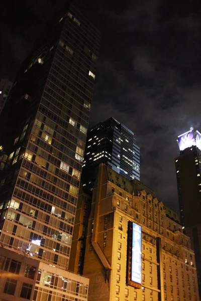 Illuminated Skyscrapers Night New York City — Stock Photo, Image