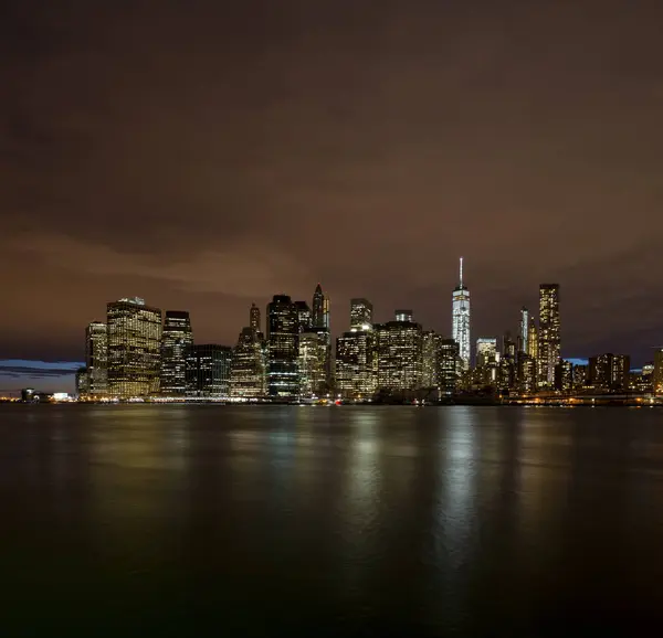 Arranha Céus Iluminados Nova York Noite — Fotografia de Stock