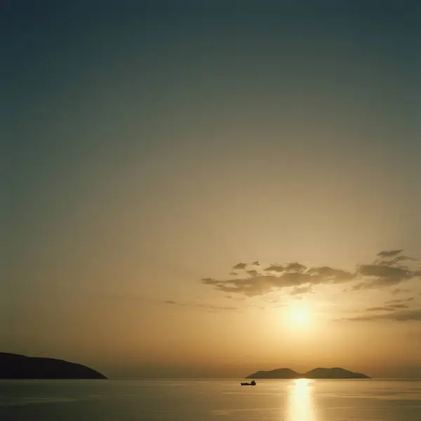 Silhouette Transport Ship Sunset Republic Albania — Stock Photo, Image