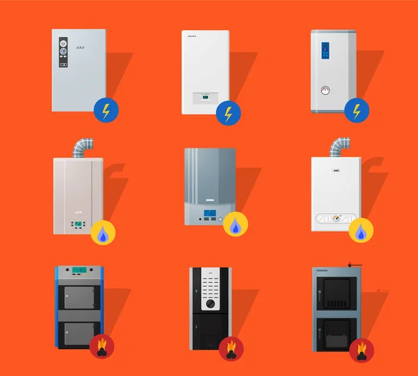 Ícones de plana de caldeiras diferentes — Vetor de Stock