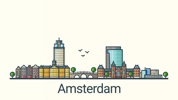 Flat line Amsterdam banner — Stock Vector