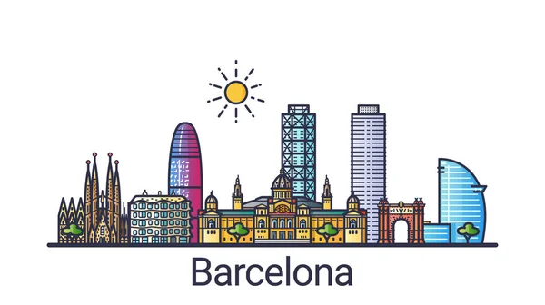 Плоская линия Барселона баннер — стоковый вектор