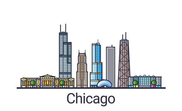 Linea piatta banner di Chicago — Vettoriale Stock