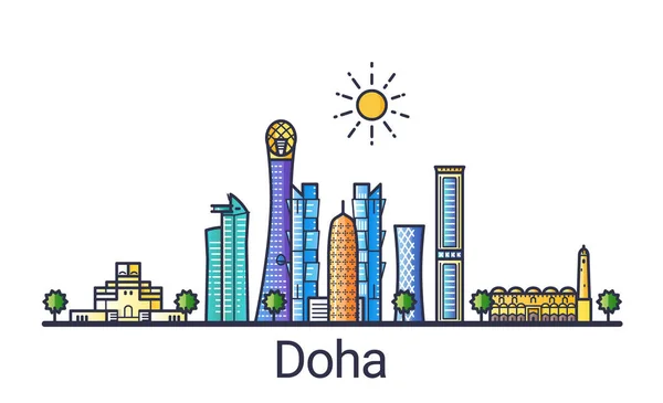 Flat line Doha banner — Stock Vector