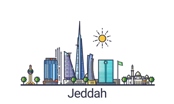 Bandeira de Jeddah linha plana — Vetor de Stock