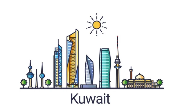 Bandeira do Kuwait linha plana —  Vetores de Stock