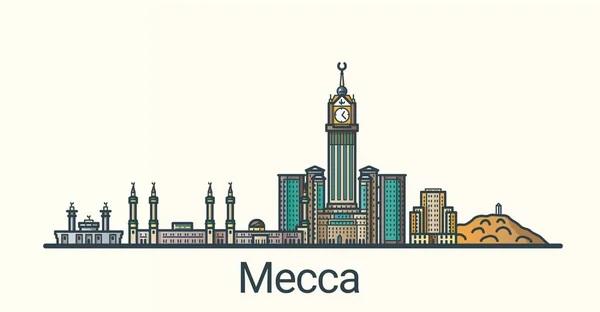 Flache Linie Mekka banner — Stockvektor