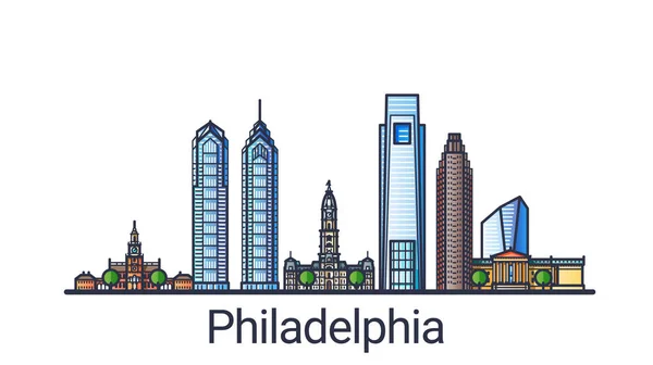 Flache Linie Philadelphia banner — Stockvektor
