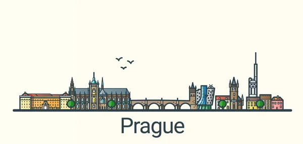 Flat line Prague banner — Stock Vector