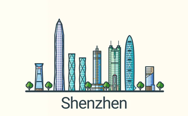 Bandeira de Shenzhen linha plana — Vetor de Stock