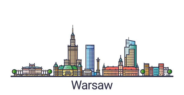 Platte lijn Warschau banner — Stockvector