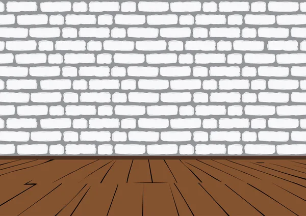 Brick Wall White Brick Wooden Floor — Stock Vector