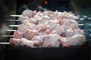 Barbekü barbekü et kömürlerin üzerinde