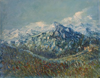 Dağ manzarası. Tuval.