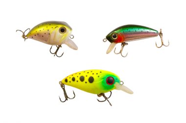 Yırtıcı balık balıkçılık lures. Beyaz bir arka plan üzerinde lures.