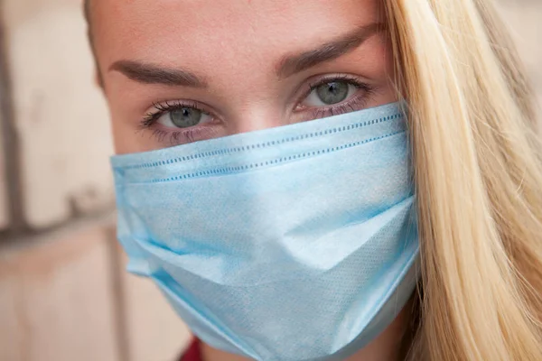 Cropped Close Face Woman Wearing Protective Medical Mask Pandemic — Stock Photo, Image