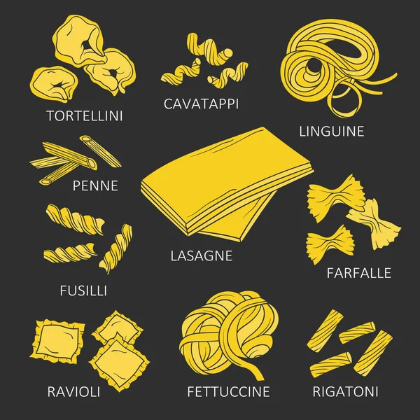 Colección Pasta Dibujada Mano Gran Conjunto Objetos Vector Ilustración Colorida — Archivo Imágenes Vectoriales