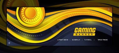 Soyut Oyun Sosyal Medya Sancak Şablonu Sarı Dalgalı Tasarım