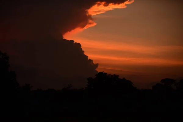 Après Coucher Soleil Ciel Avant Soirée Avec Des Nuages Dorés — Photo