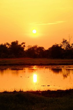 Renkli gökyüzü günbatımı. Sunrise ülke tarafında. Turuncu bulutlar akşamları güneş ışığı yansıtacak.