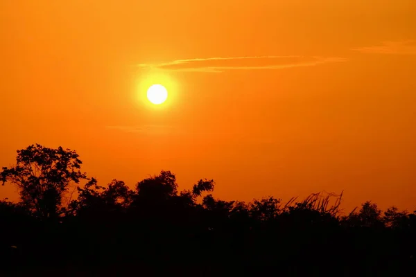 Colorful Sky Sunset Sunrise Country Side Orange Clouds Reflect Sunlight — Stock Photo, Image