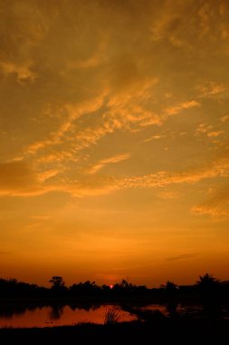 Güzel bulutlu gökyüzü günbatımı. Denizde güzel bulutlu gün batımı.