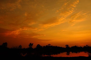 Güzel bulutlu gökyüzü günbatımı. Denizde güzel bulutlu gün batımı.