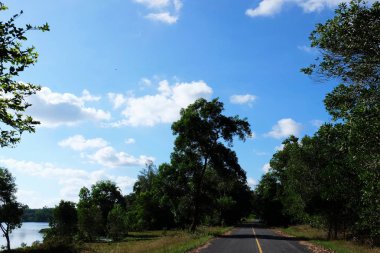 Lake görünümü orada güzel bulutlu bir gökyüzü ise yeşil dağların ağaçları ile.